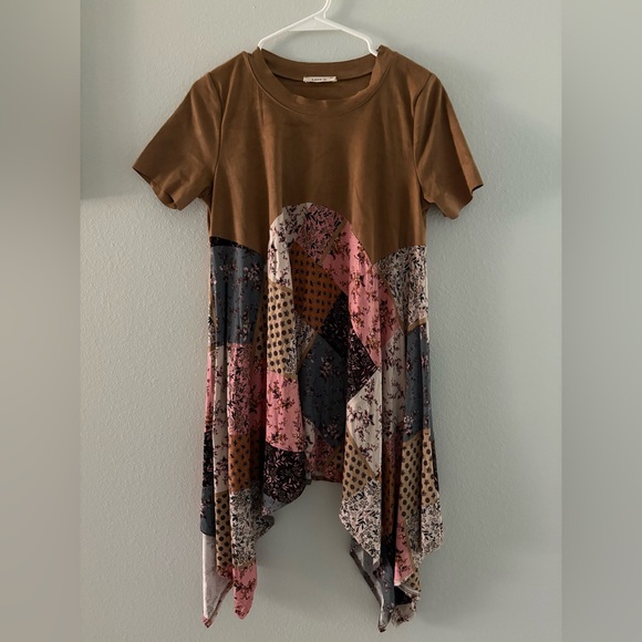 Love in Tops - LOVE IN Women's Tunic Top Faux Suede Feel & Patchwork Size Small Oversized